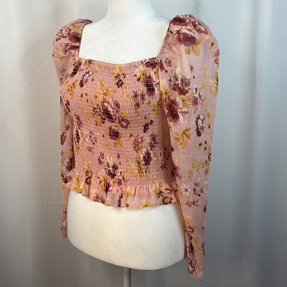 Express Pink Floral Square Neck Smocked Top- NWT- L - Picture 7 of 15